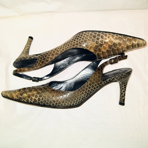 Stuart Weitzman Leather Snakeskin Sling Back Heels Pointed Toe Size 8AA - Picture 3 of 7
